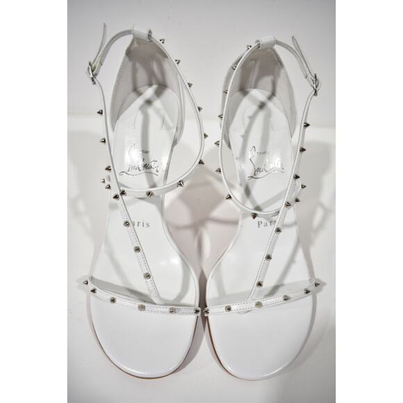Christian Louboutin Riojana Spikes 100 White Ankle Strappy Sandal Heel Pump 39.5 - Picture 7 of 12